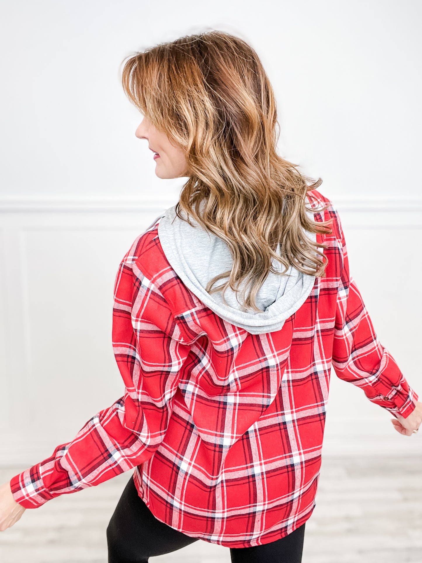 Pocket Button Down Plaid Detachable Hood Shacket