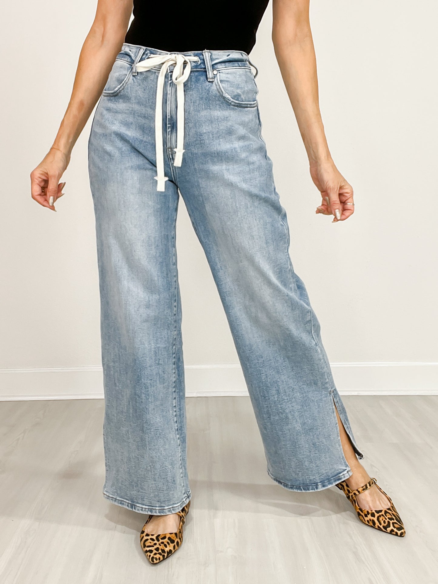 Comfort Stretch Wide Leg Denim with Drawstring Waist