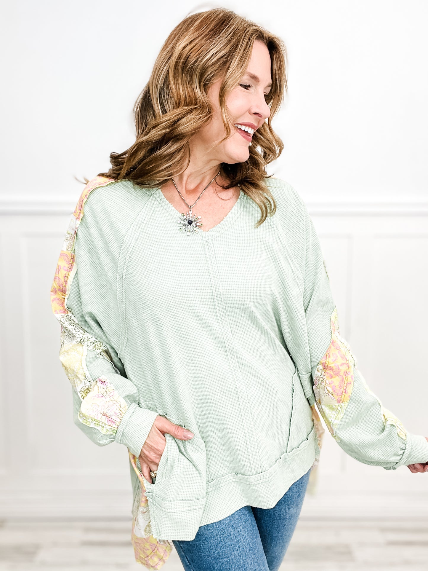 Flower Shopping V-Neck Long Sleeve Floral Print Sweatshirt