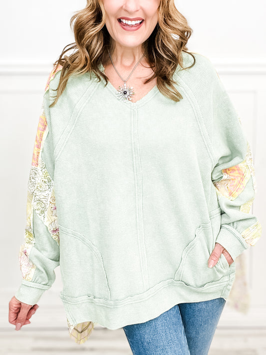 Flower Shopping V-Neck Long Sleeve Floral Print Sweatshirt