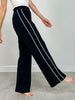 Modal Scuba Stripe Piping Straight Pant in Black Cream