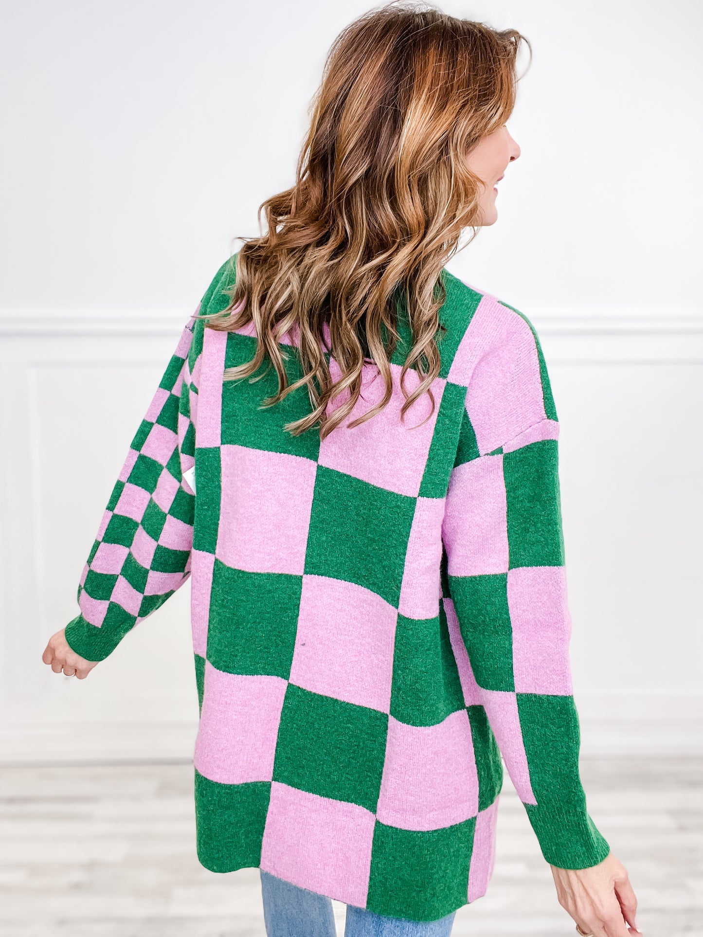 Multi-Checkered Long Sleeve Open Long Sweater Cardigan Top