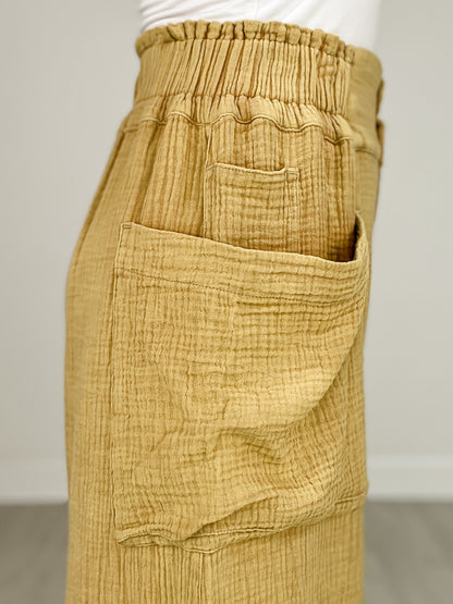 Mineral Washed Linen Frayed Hem Wide Leg Pants