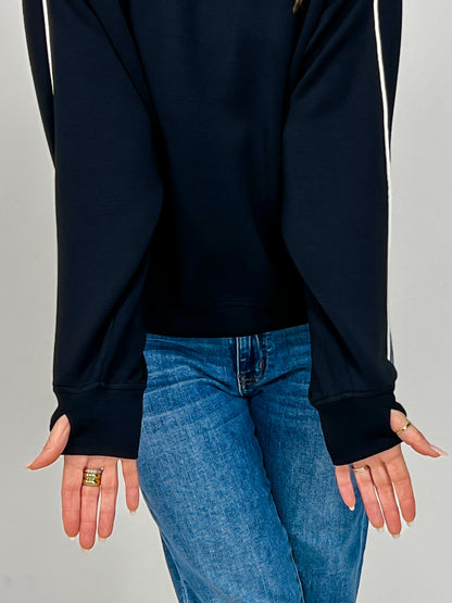 Modal Scuba Piping Mock Neck Top in Black Cream