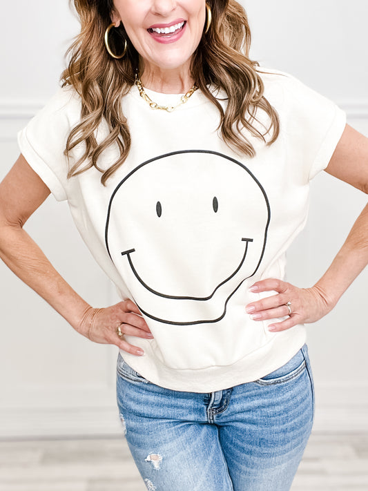 Smiley Face Drop Shoulder Brushed Inside Sweatshirt