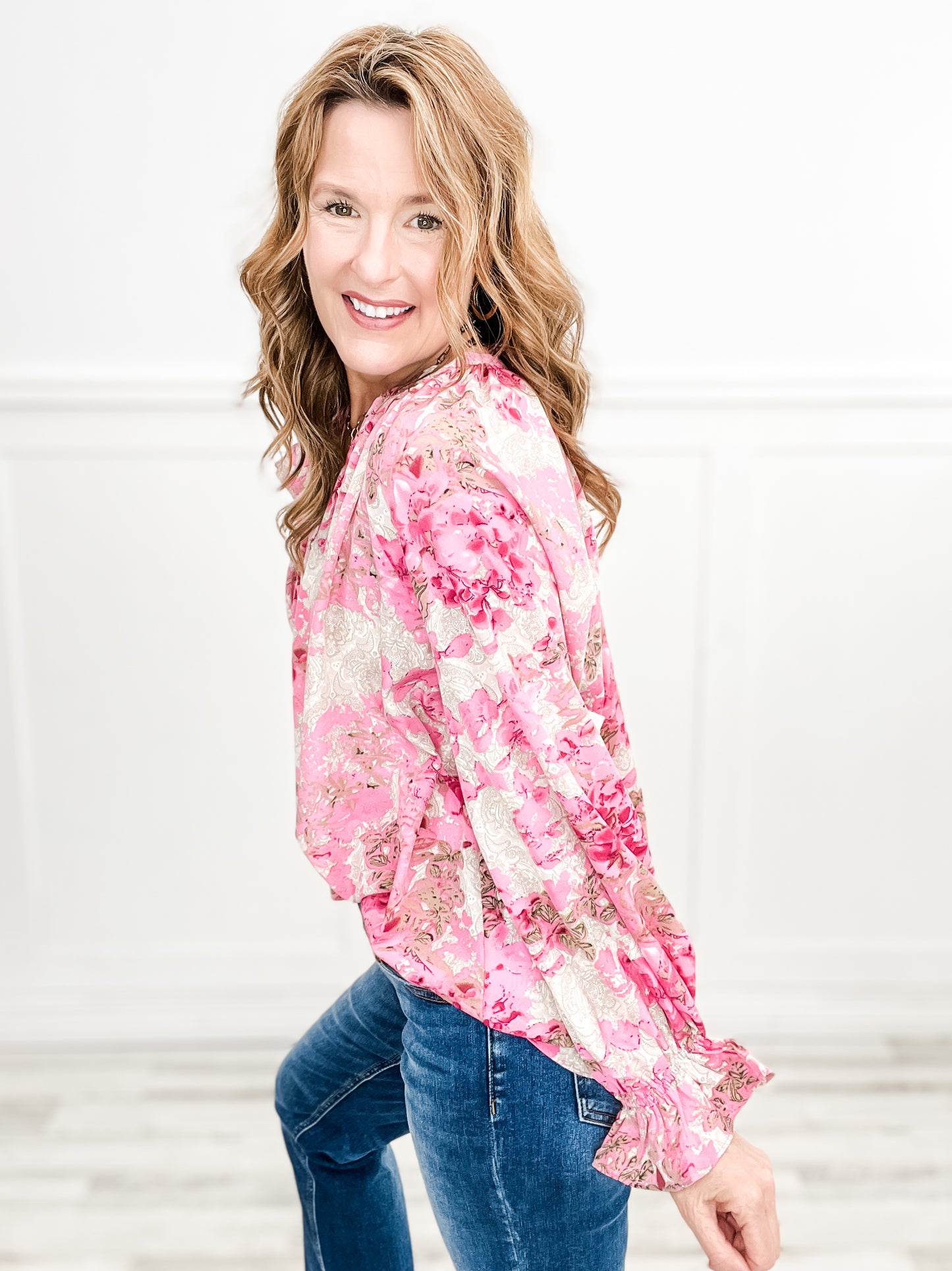 Long Sleeve Floral Print Button Down Top