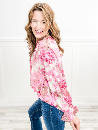 Long Sleeve Floral Print Button Down Top