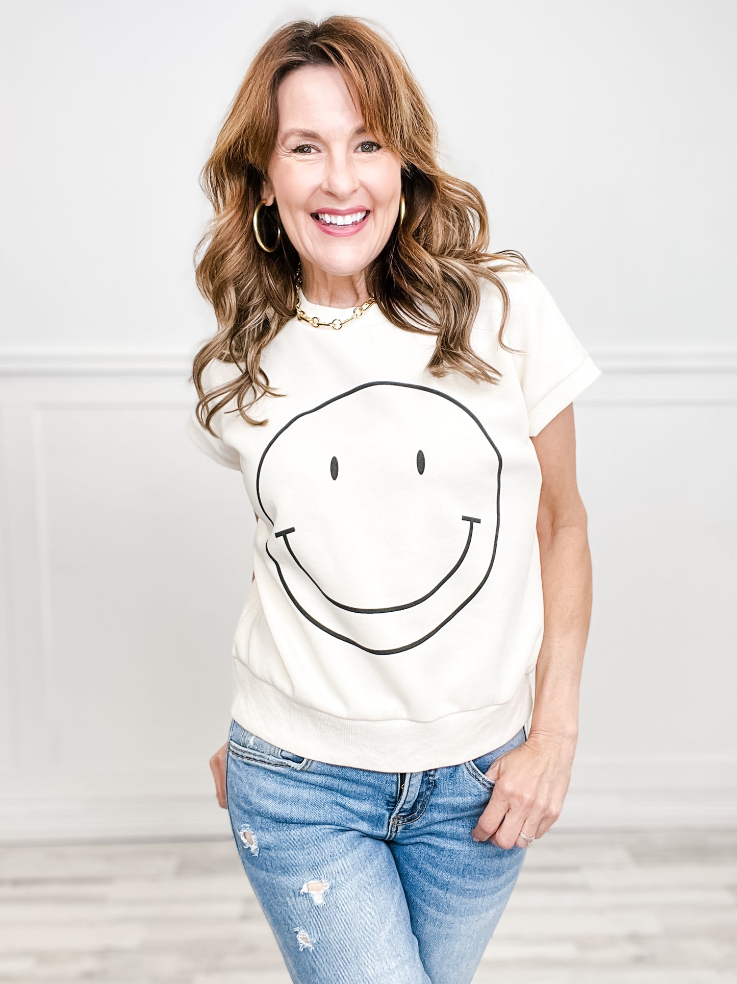 Smiley Face Drop Shoulder Brushed Inside Sweatshirt