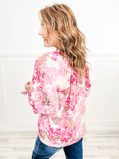 Long Sleeve Floral Print Button Down Top