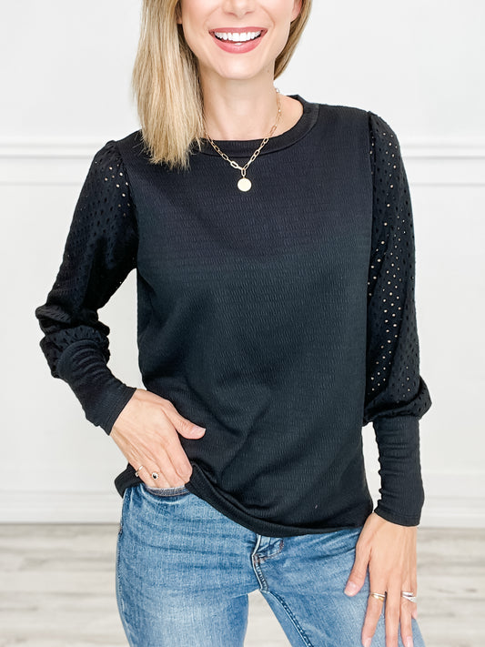 Puff Eyelet Crew  Neck Top