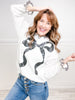 Bow Sequin Patch Contrast Edge Ruffle Sweater