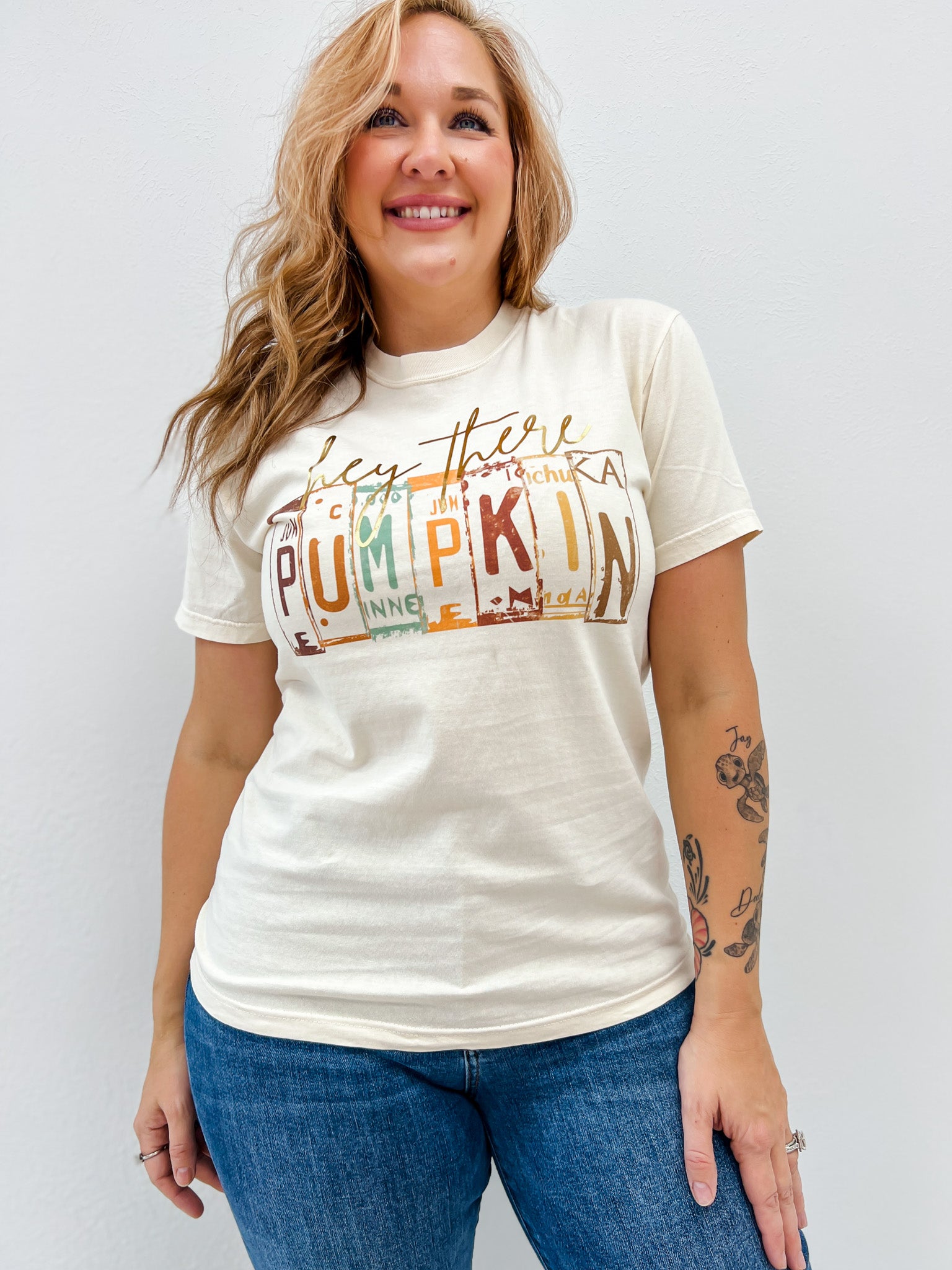 Hey There Pumpkin Gold Foil Graphic Top