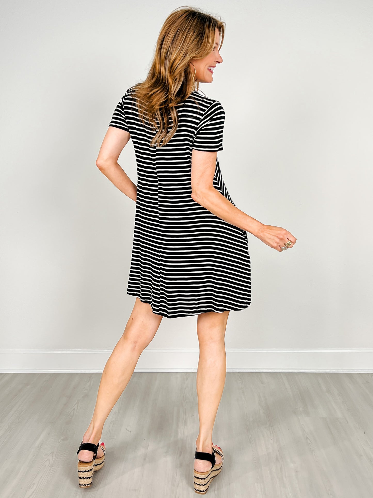 Stripe Print Dress With Side Pocket