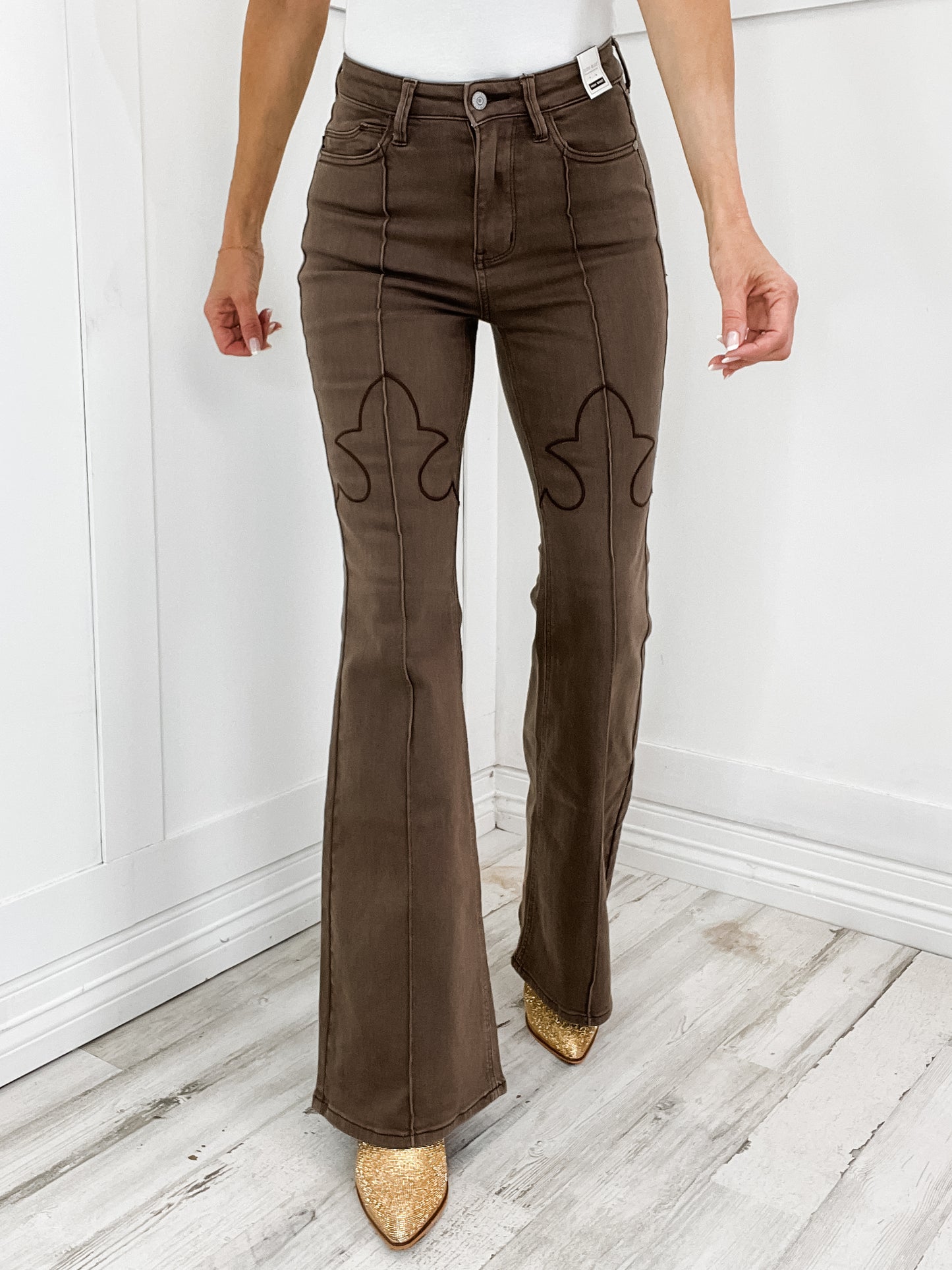 Judy Blue STATE OF GRACE Hi-Rise Brown Garment Dyed Flare Jeans