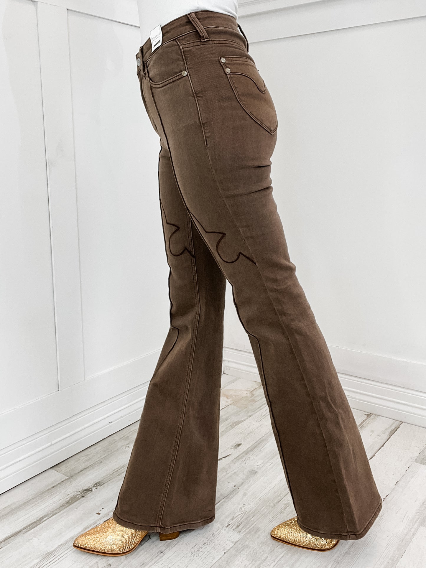 Judy Blue STATE OF GRACE Hi-Rise Brown Garment Dyed Flare Jeans