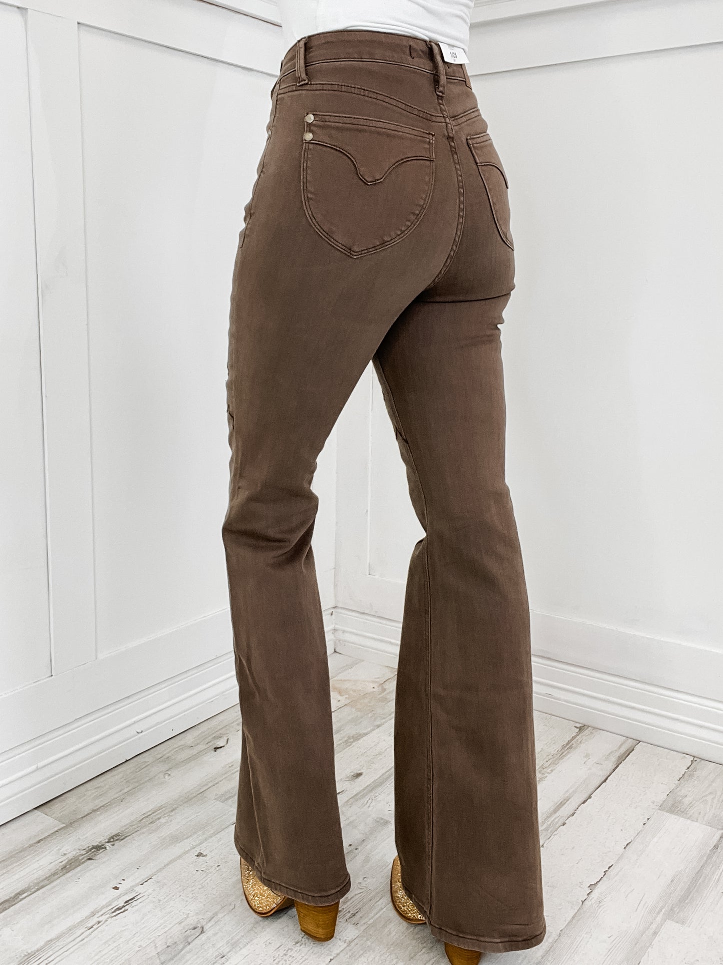 Judy Blue STATE OF GRACE Hi-Rise Brown Garment Dyed Flare Jeans