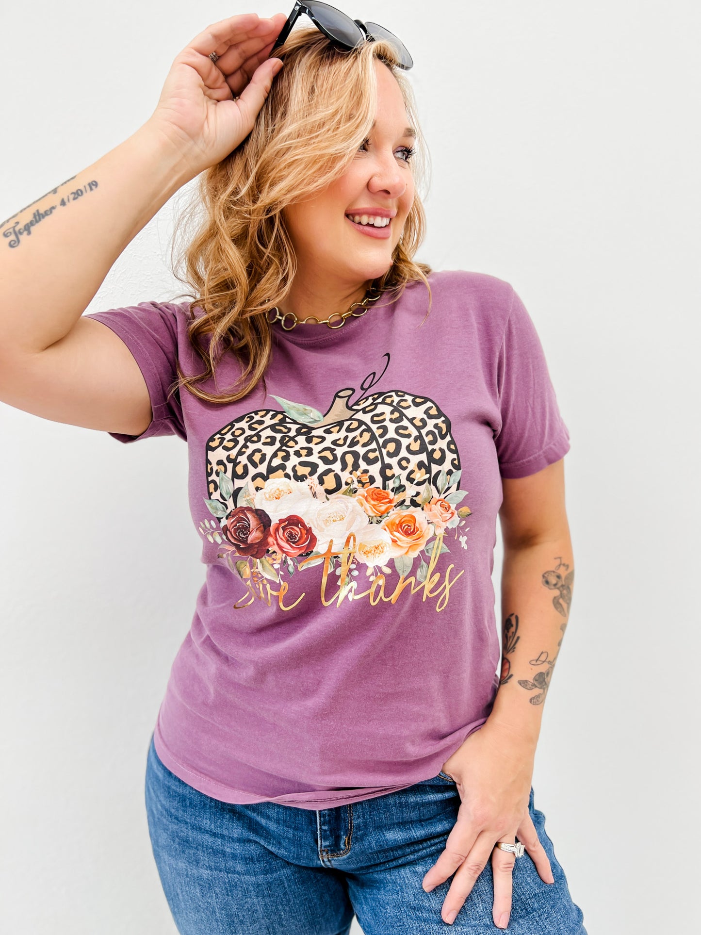 Give Thanks Gold Foil Graphic Tee