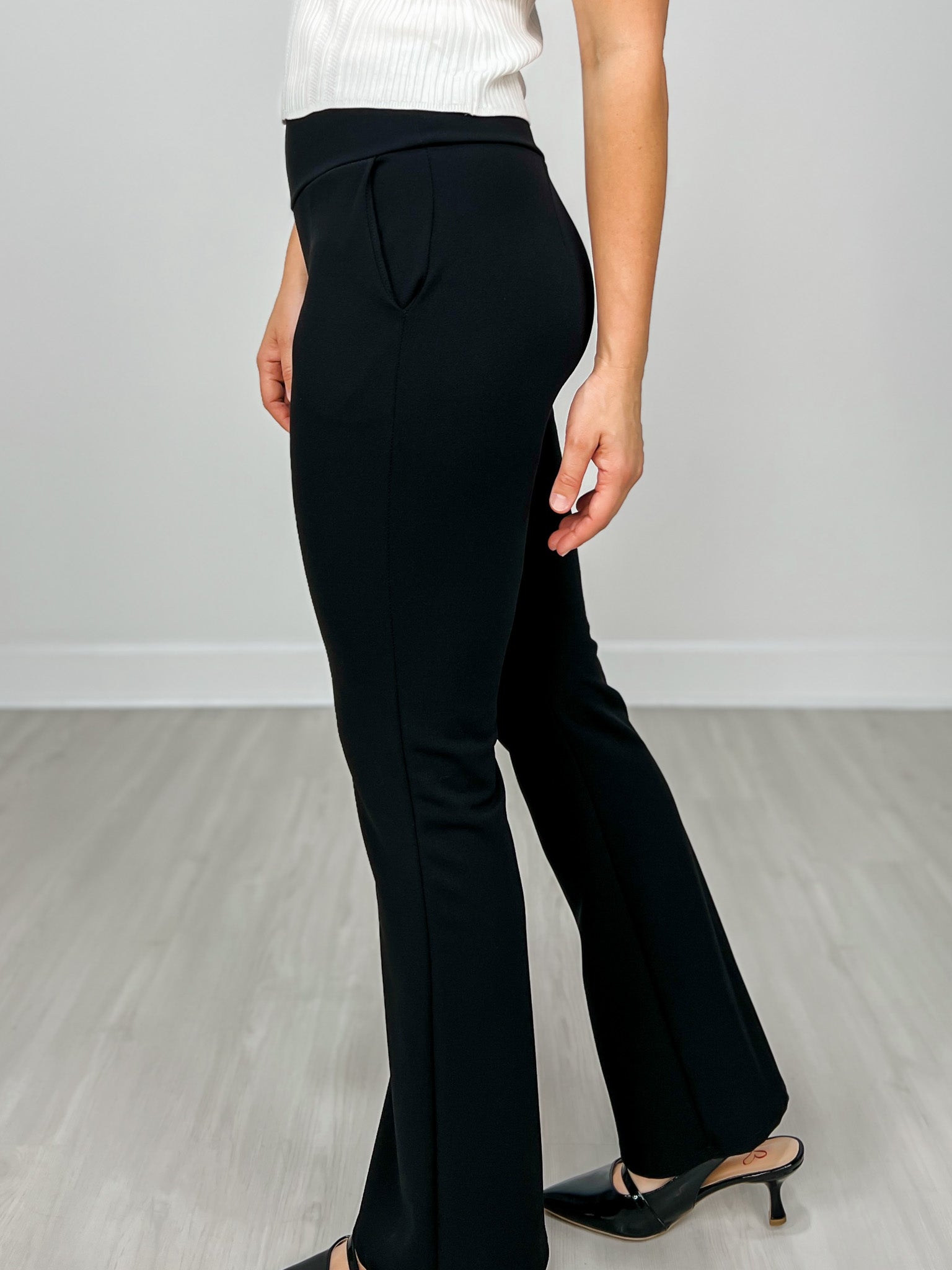Flare Pants With Side Waist Band And Pockets