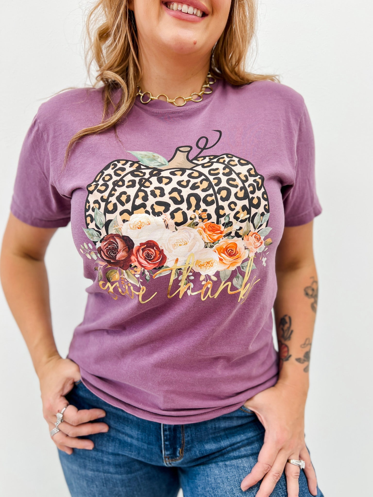Give Thanks Gold Foil Graphic Tee