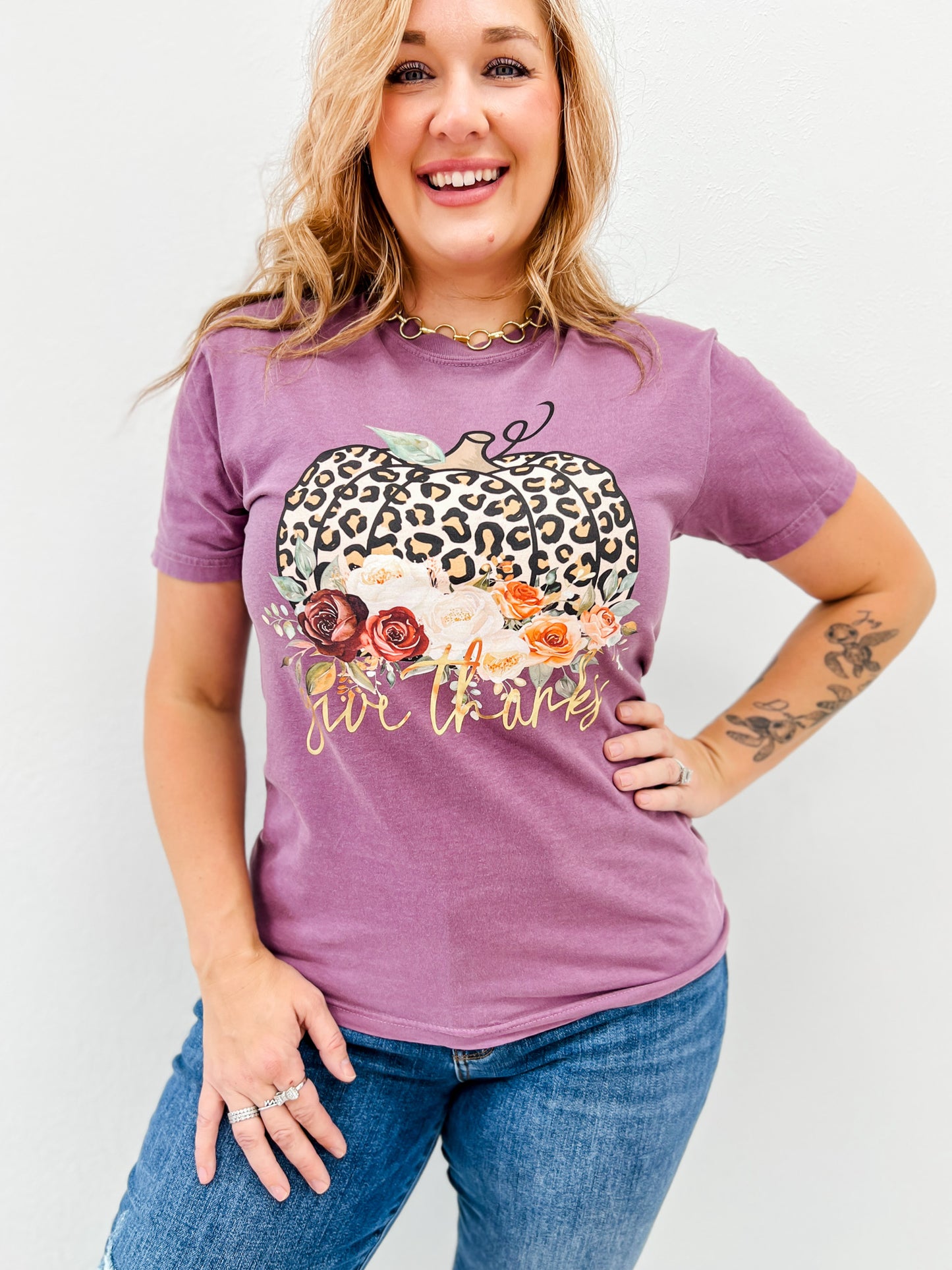 Give Thanks Gold Foil Graphic Tee