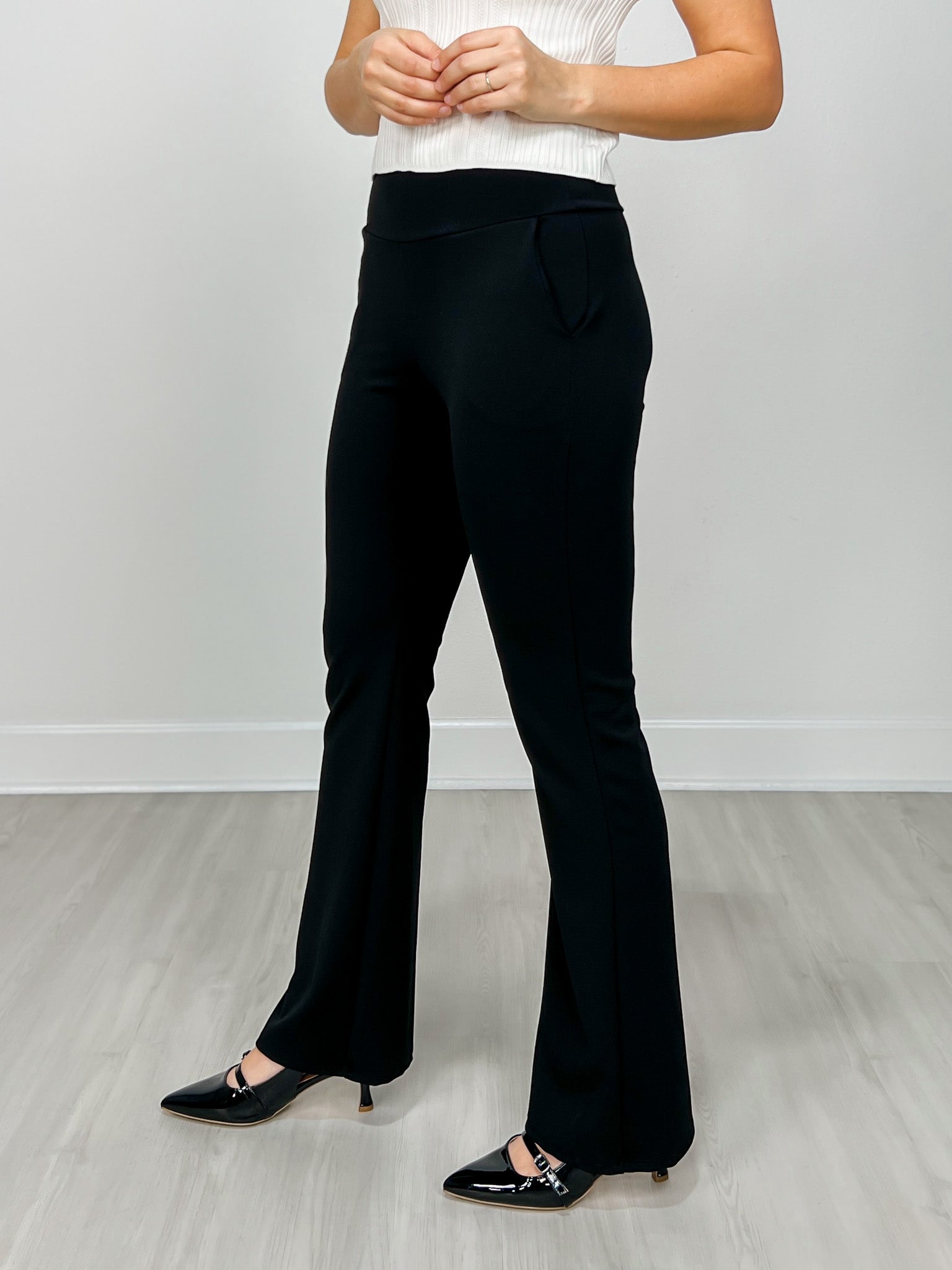 Flare Pants With Side Waist Band And Pockets