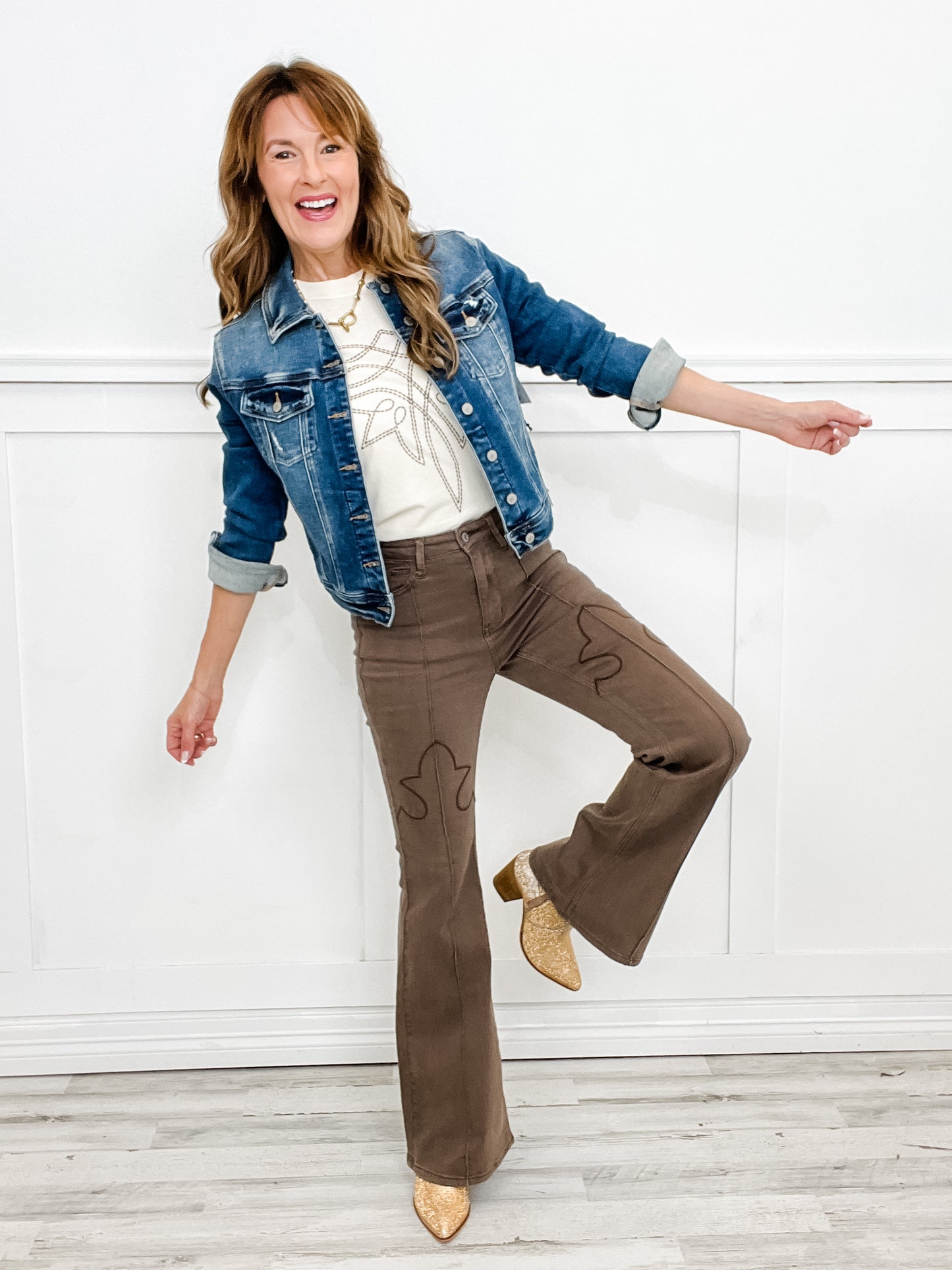 Judy Blue STATE OF GRACE Hi-Rise Brown Garment Dyed Flare Jeans