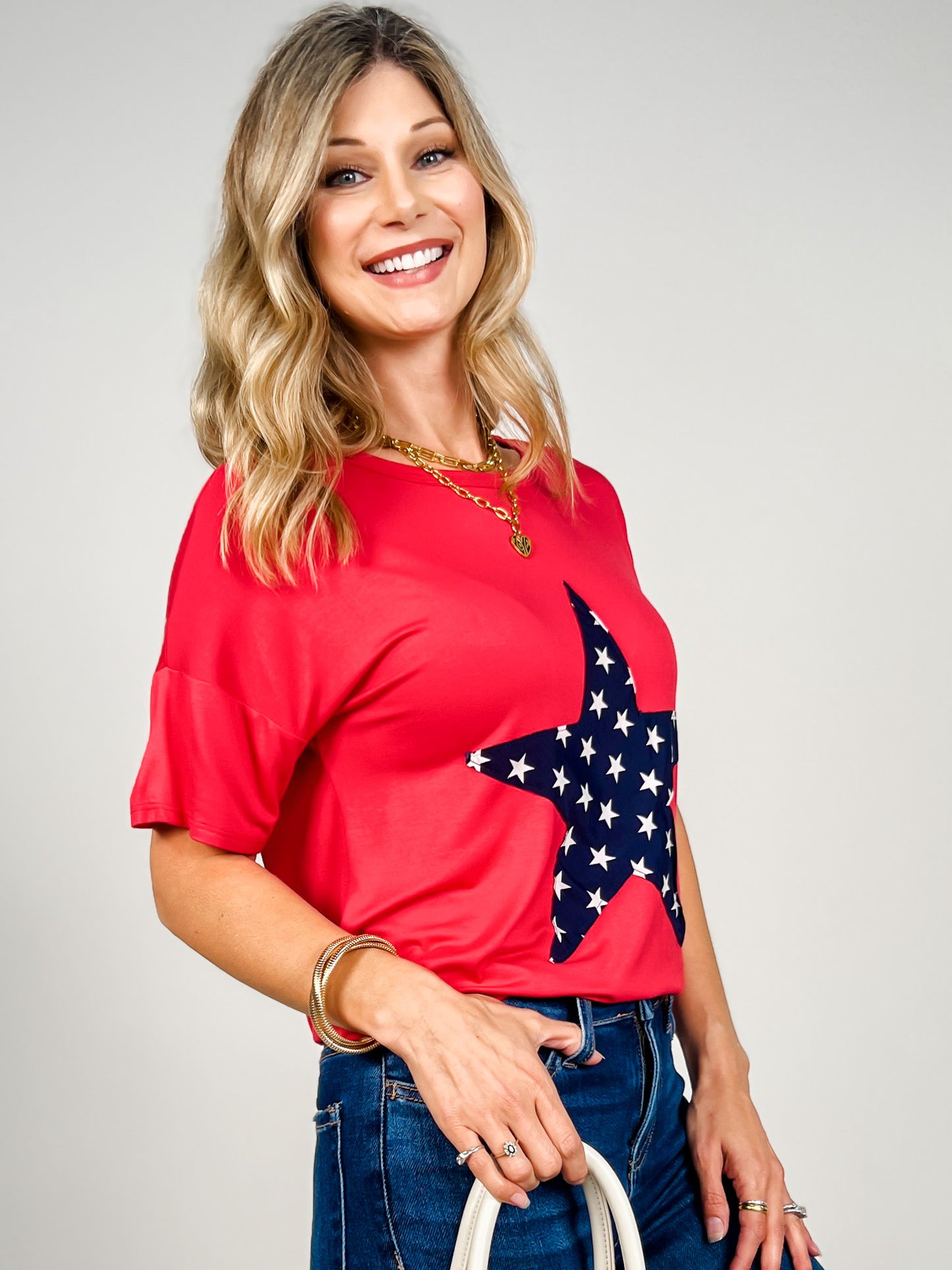 Short Sleeve Top with Star Front