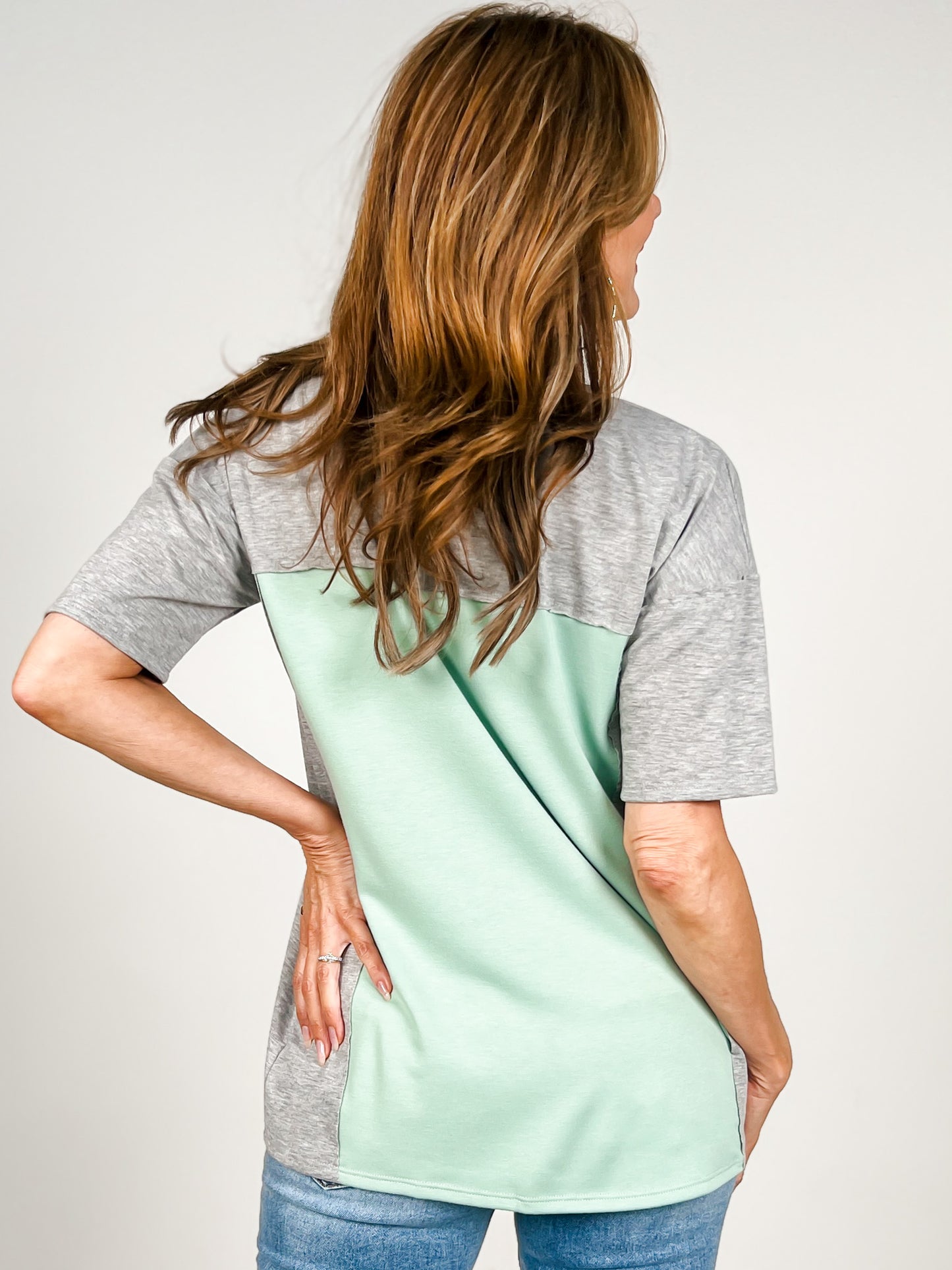 Short Sleeve Round Neck Solid Contrast Top