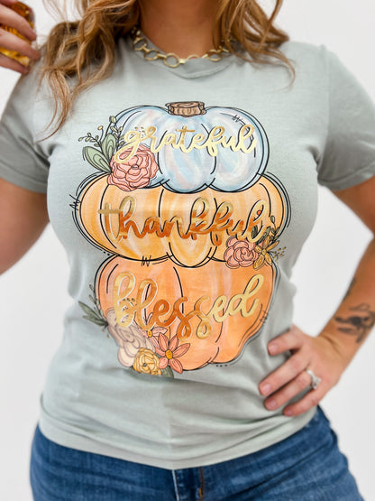 Grateful Thankful Blessed Gold Foil Graphic Tee