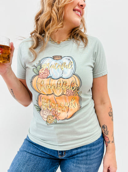 Grateful Thankful Blessed Gold Foil Graphic Tee
