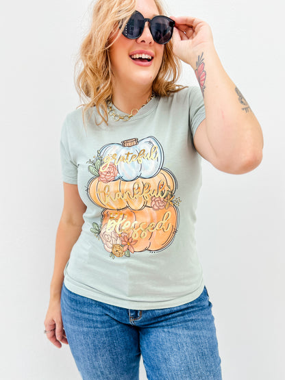 Grateful Thankful Blessed Gold Foil Graphic Tee