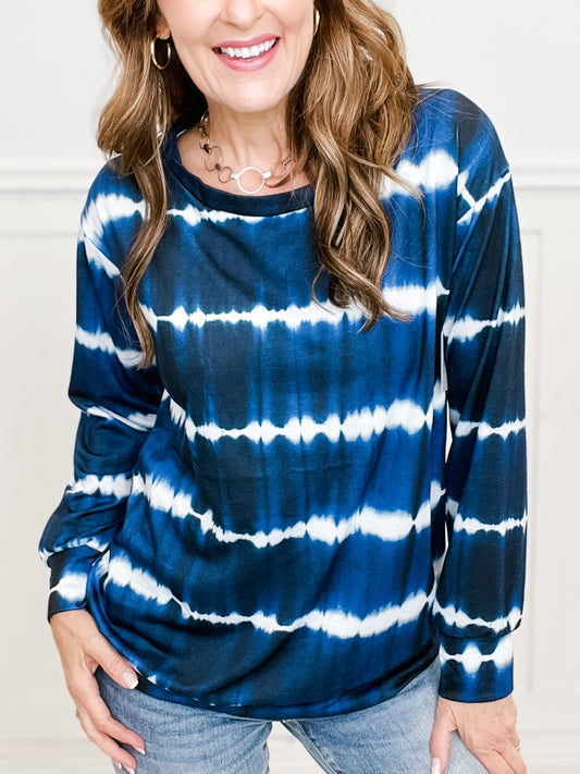 Tie Dye French Terry Long Sleeve Pullover Top