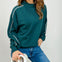 Modal Scuba Piping Mock Neck Top in Midnight Green Cream