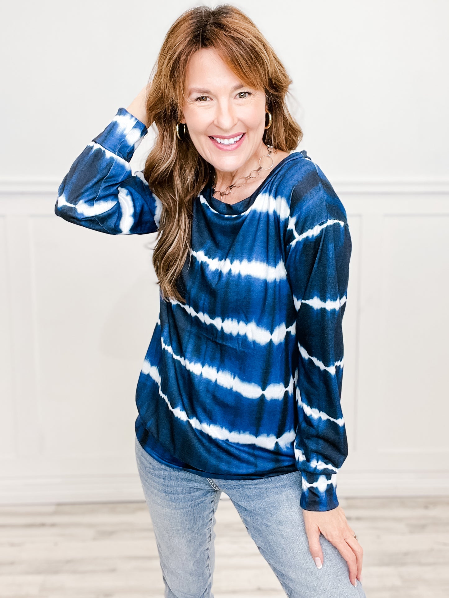 Tie Dye French Terry Long Sleeve Pullover Top