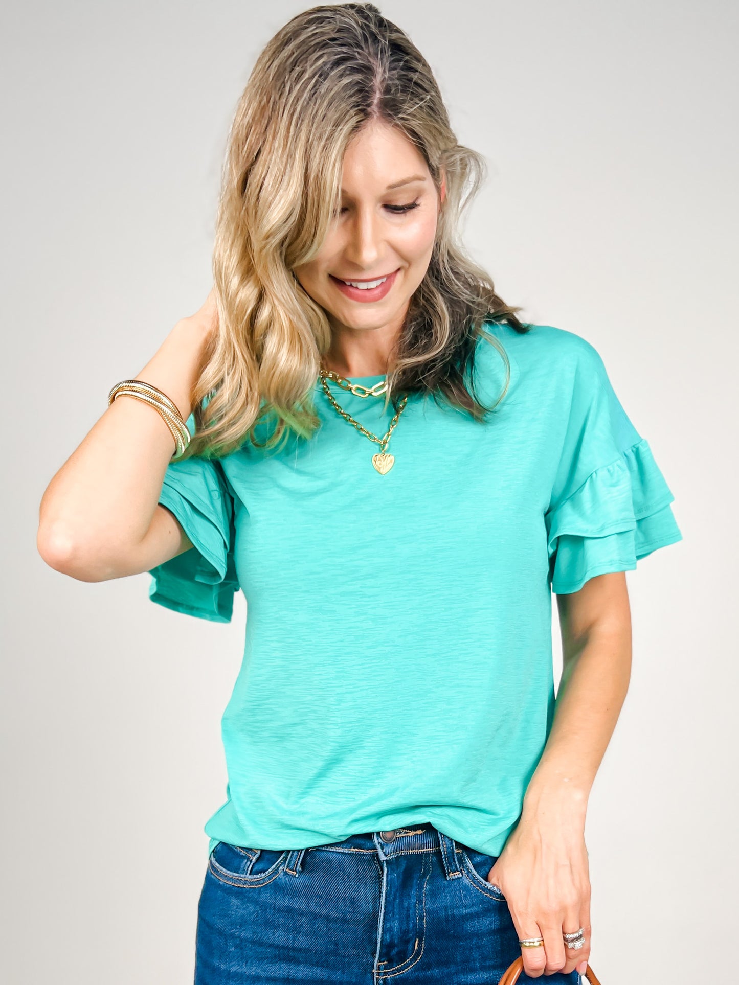 Ruffled Sleeve Bulgari Solid Top