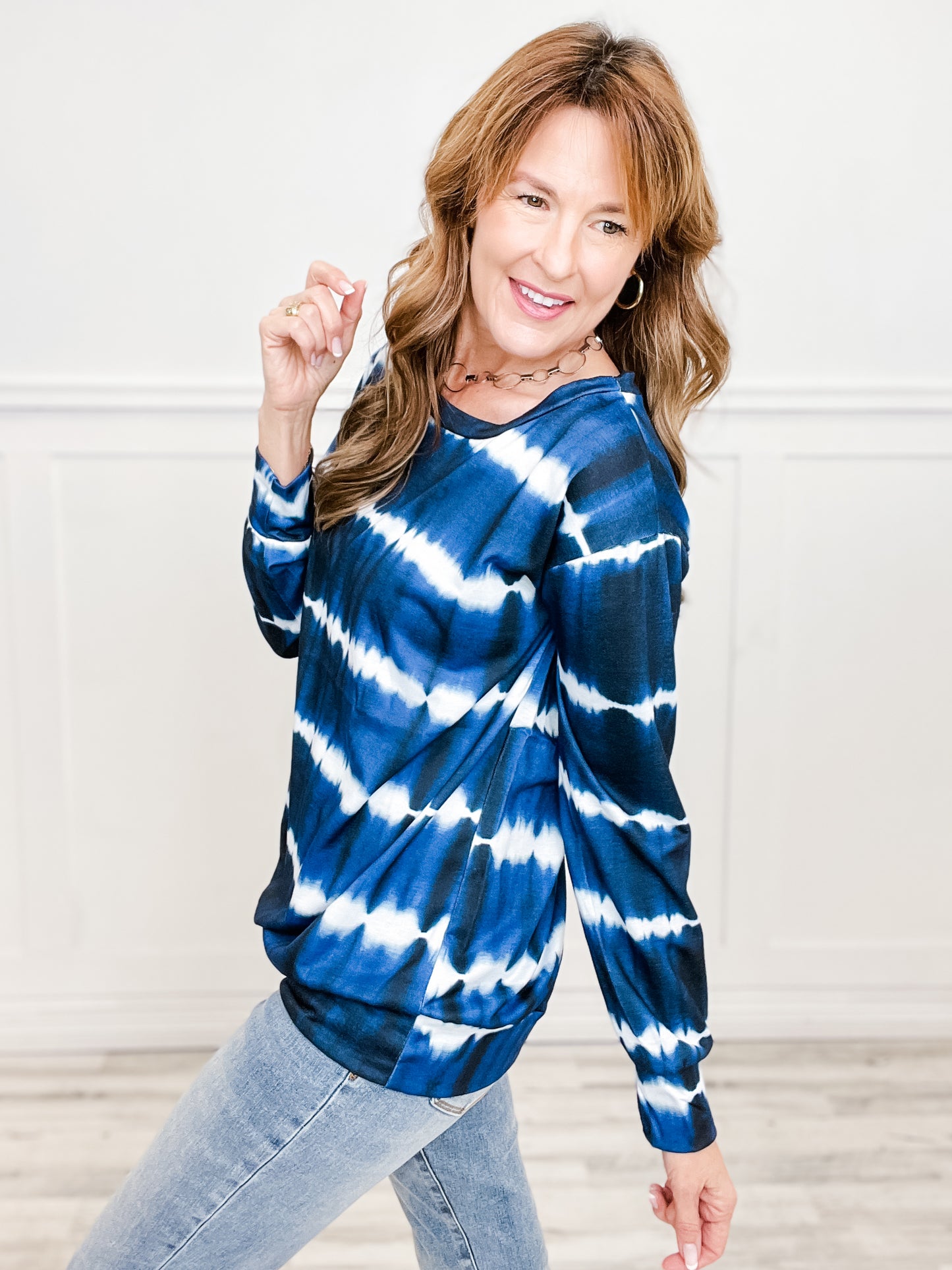 Tie Dye French Terry Long Sleeve Pullover Top