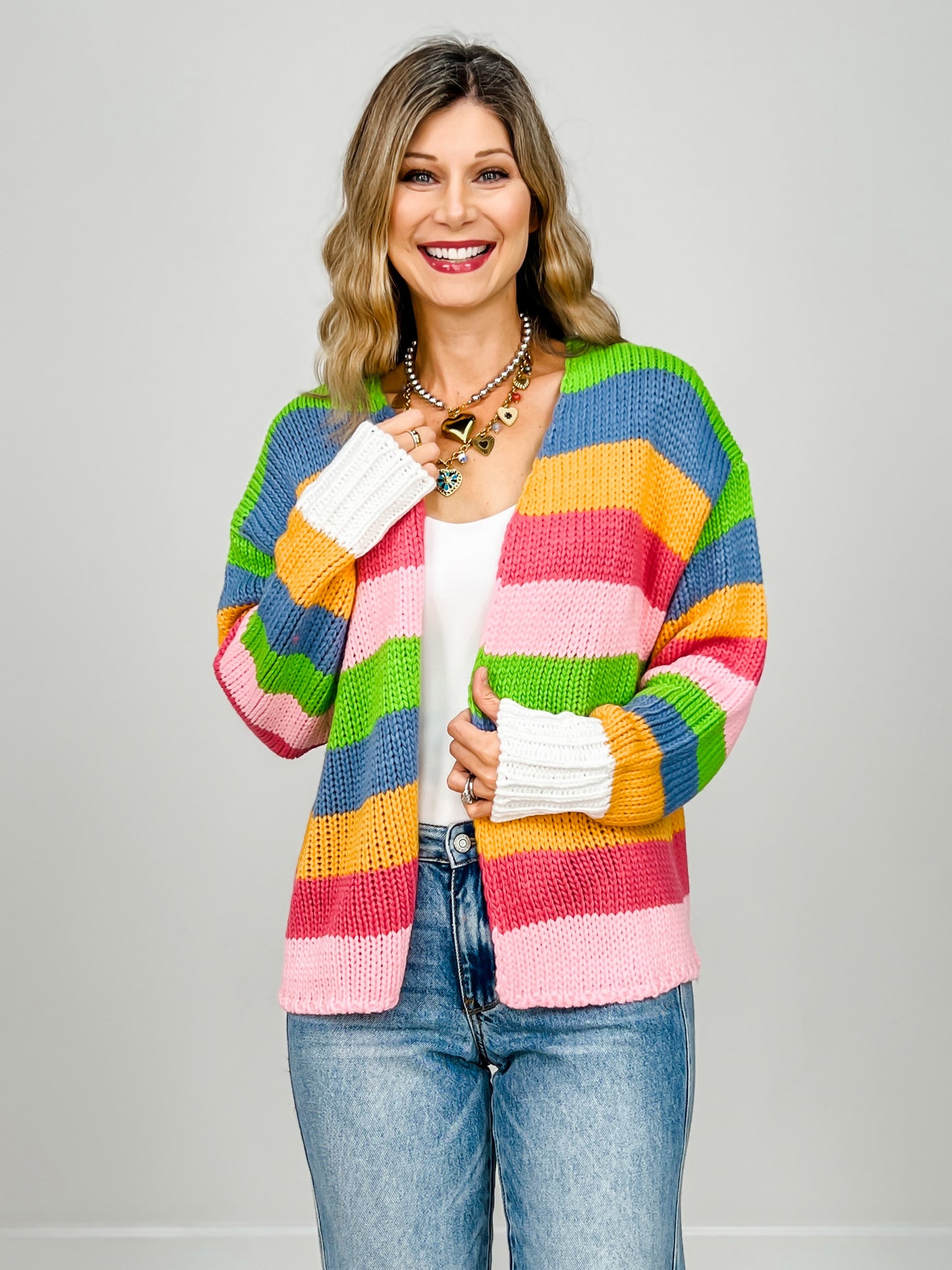 Multi Colored Stripe Chunky Sweater Cardigan