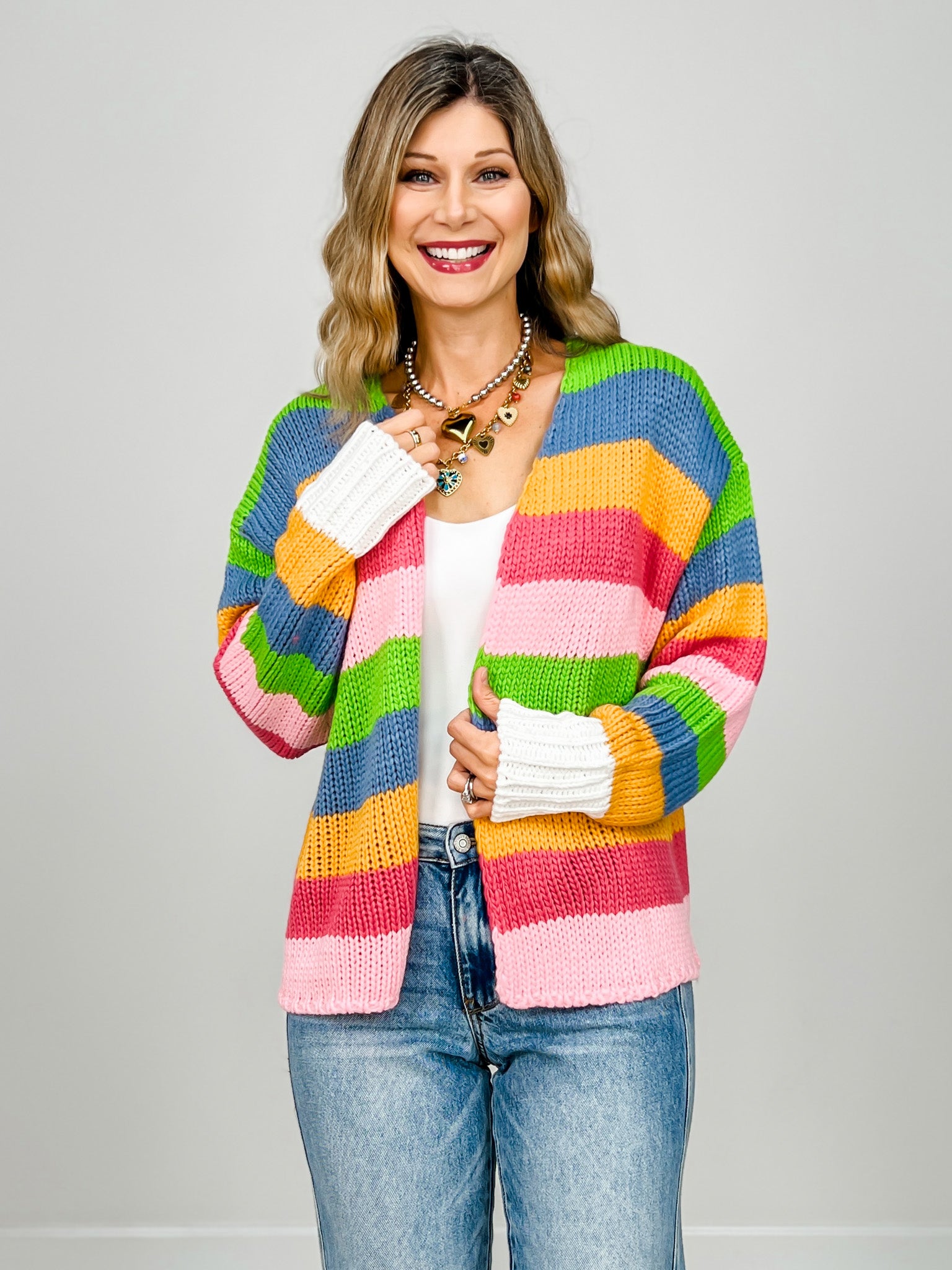 Multi Colored Stripe Chunky Sweater Cardigan