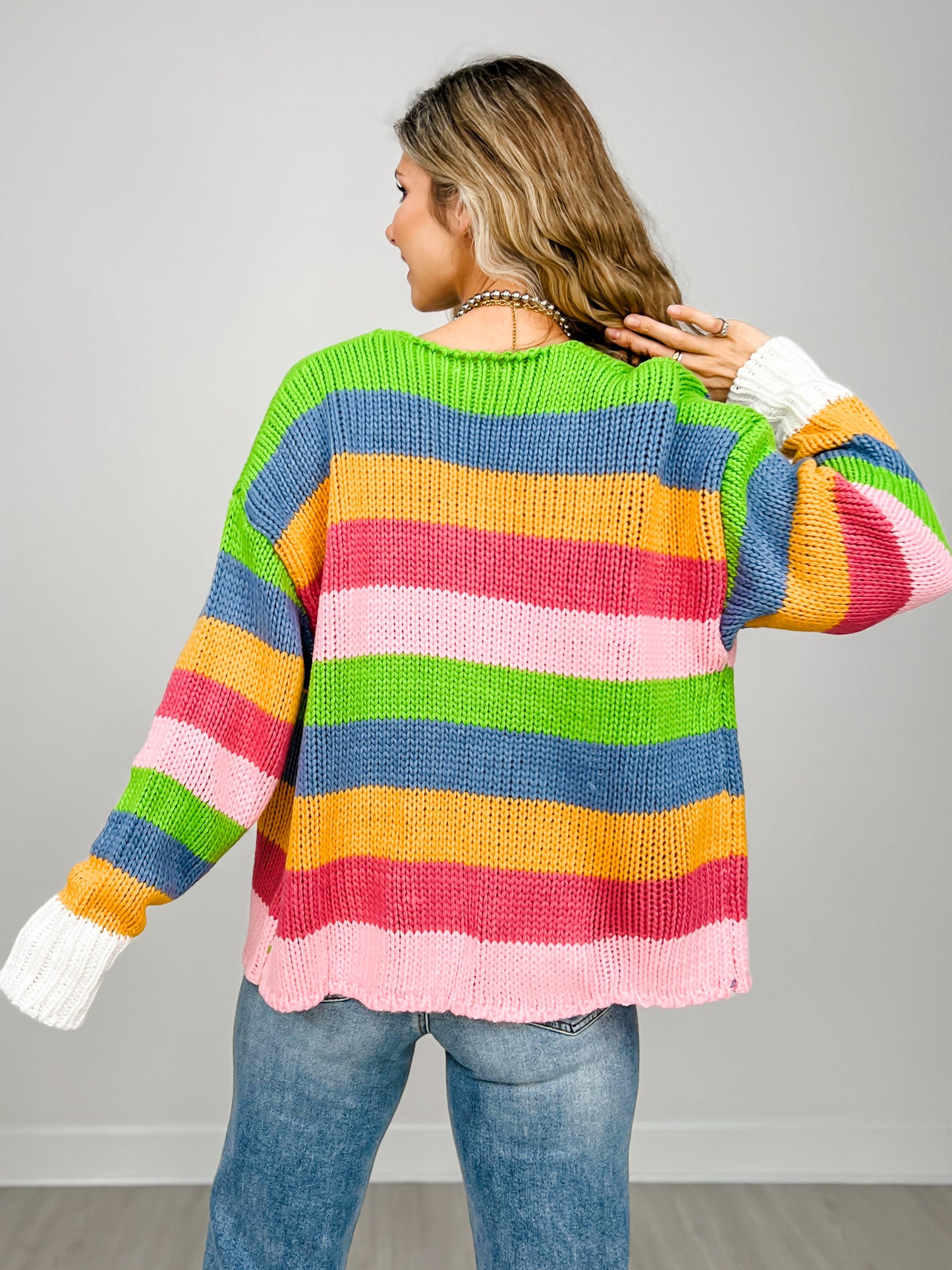 Multi Colored Stripe Chunky Sweater Cardigan