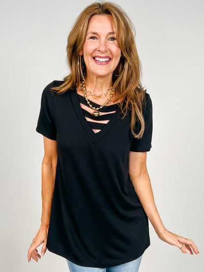Crisscross V-Neck Short Sleeve Top