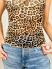 Leopard Print High Neck Sheer Lace Fit Knit Top