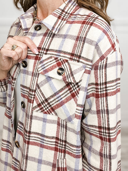 Plaid Button Closure Collared Button Down Shacket