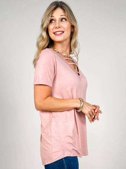 Short Sleeve Criss Cross Neckline Top