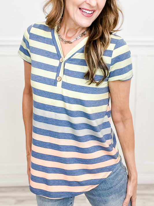 STRIPED V-NECK TOP