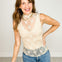 High Neck Sheer Mesh Lace Fitted Knit Top