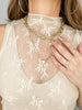 High Neck Sheer Mesh Lace Fitted Knit Top
