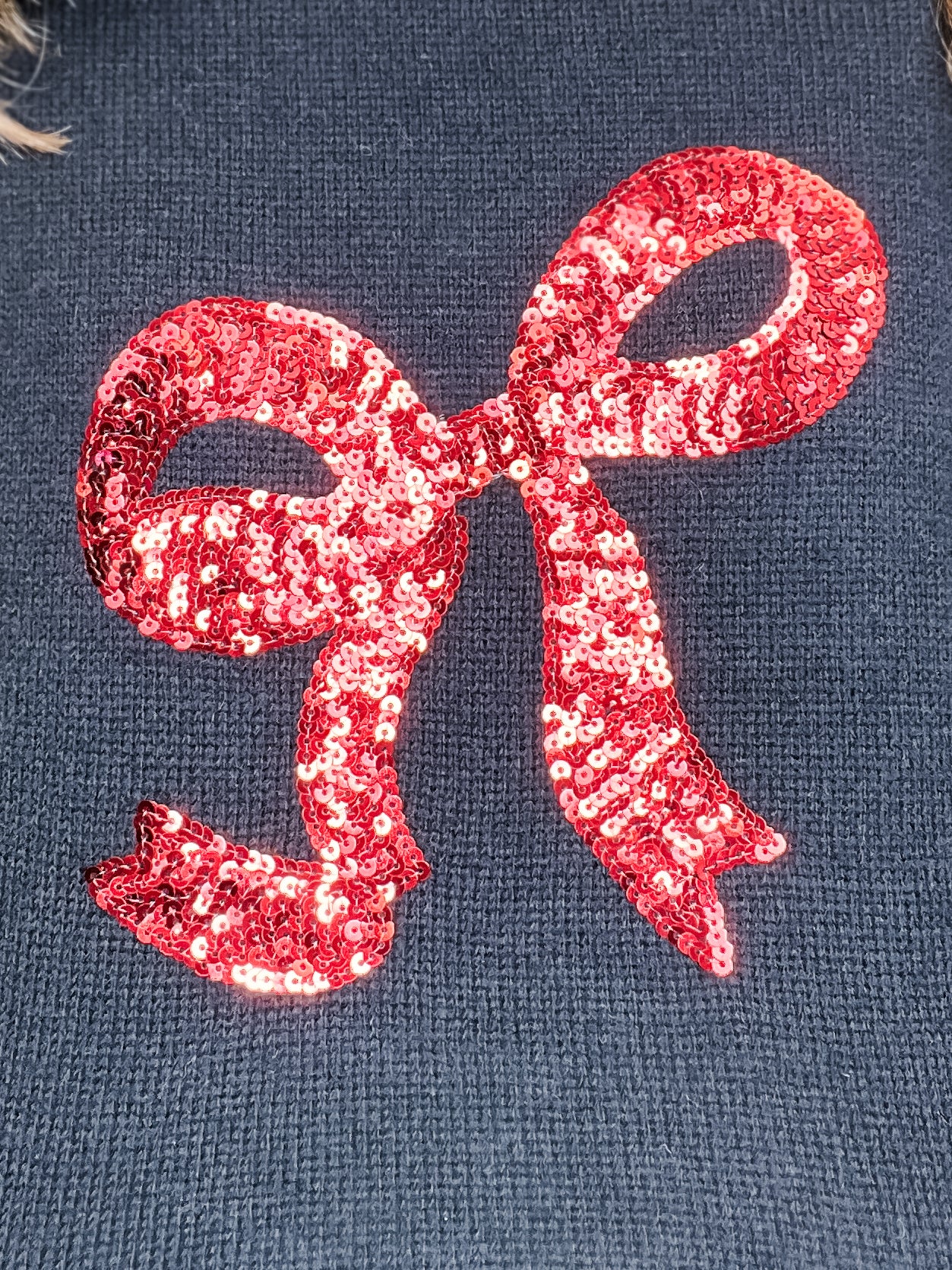 Sequin Ribbon Bow Embroidered Sweater Top