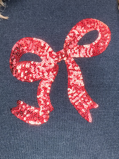 Sequin Ribbon Bow Embroidered Sweater Top