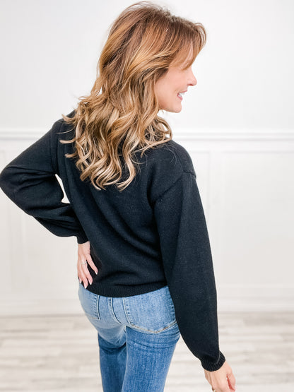 Sequin Ribbon Bow Embroidered Sweater Top