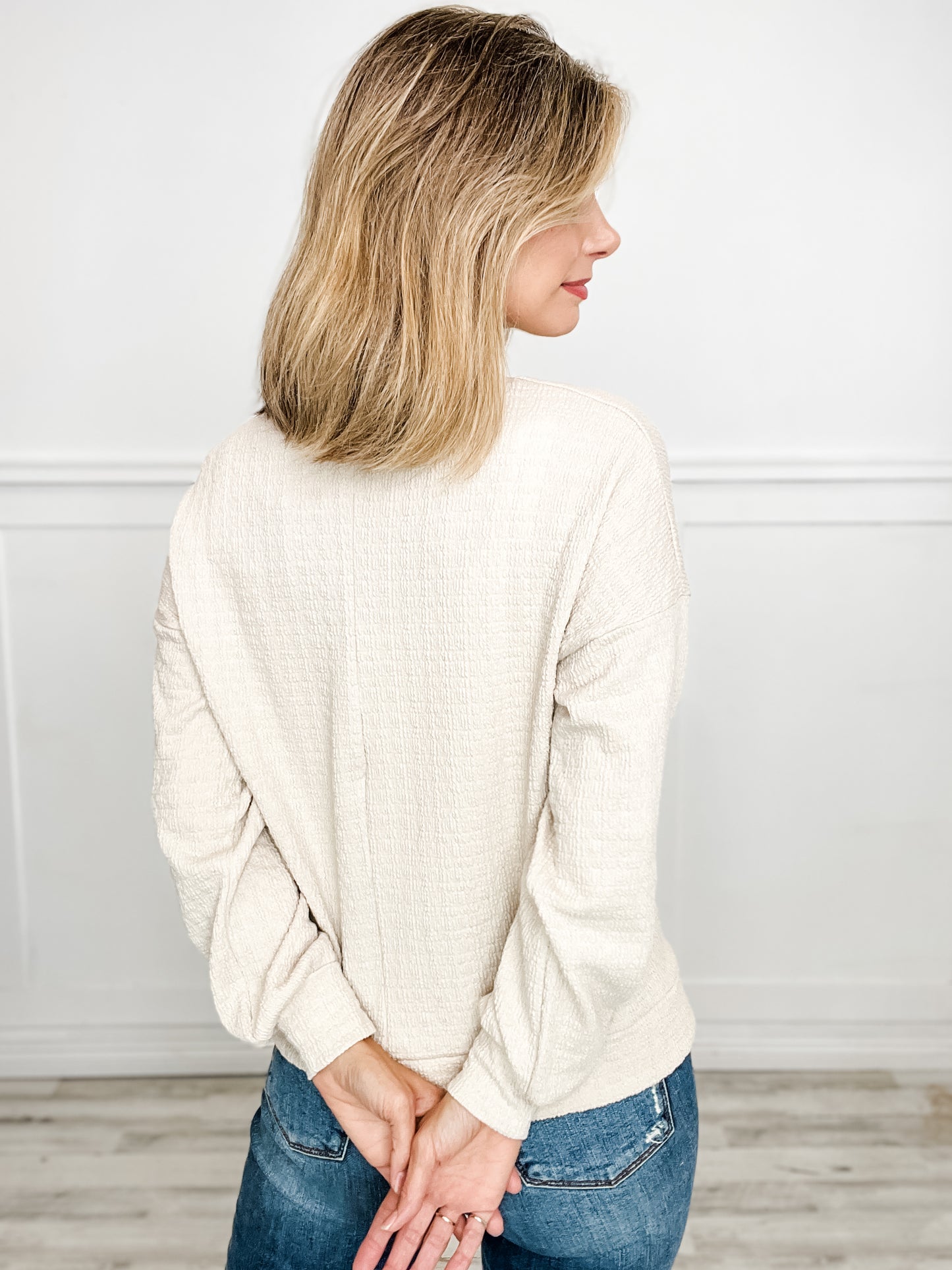 Crew Neck Long Sleeve Textured Knit Top